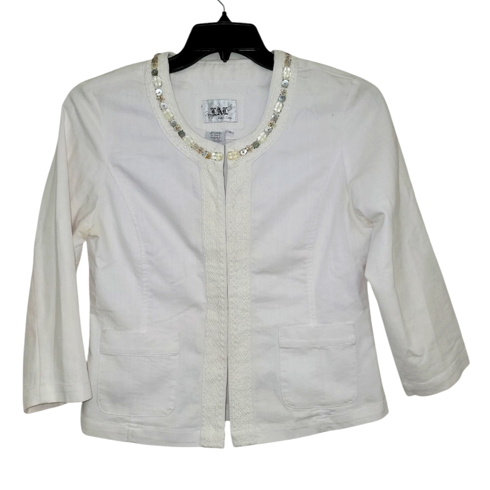 Live A Little Size Medium Chic White Beaded Jacket